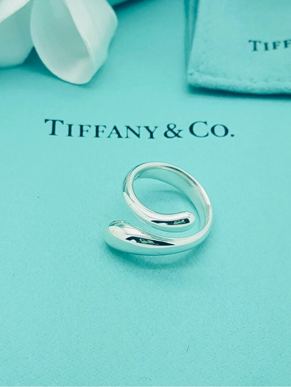 2003 Authenticated Tiffany & Co Elsa Peretti Teardrop Ring Silver Size 4.75